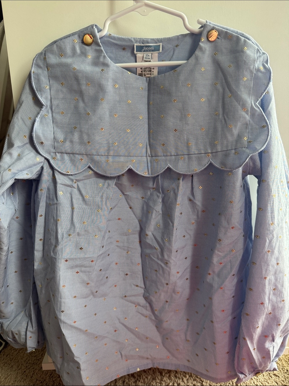 Jacadi Pale Blue Scalloped Yoke Dress with Metallic Stars